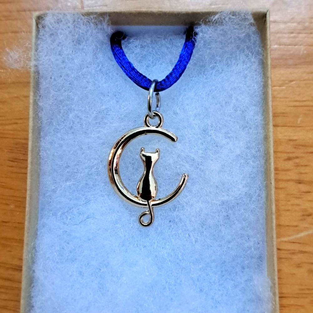 Gold Cat In Moon Necklace
